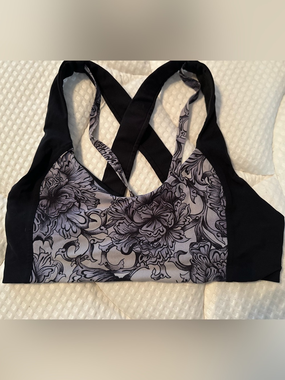 Lululemon Floral Print Crossback Sports Bra - Black & lavender